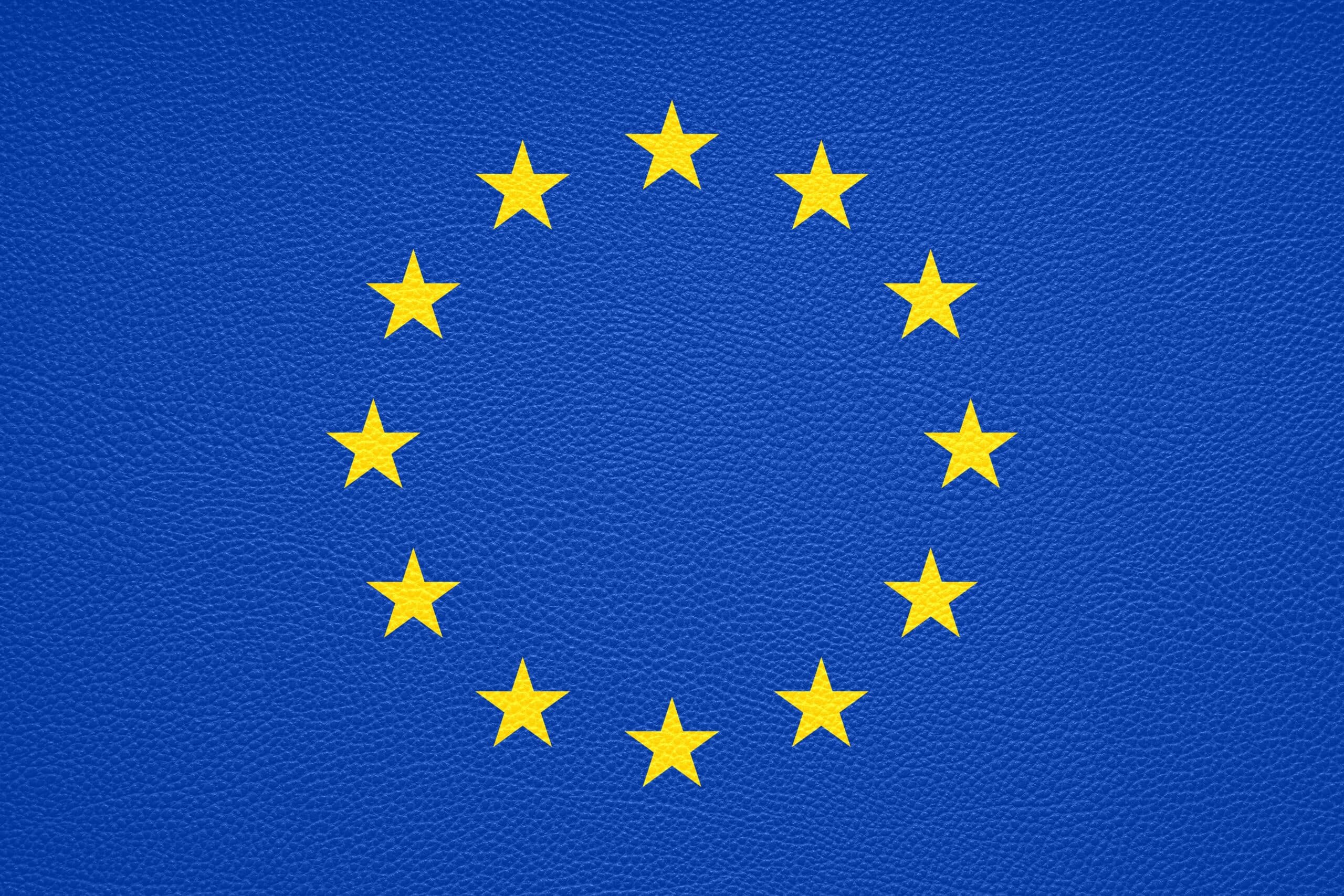 flag of Europe or European Union or EU with leather texture background